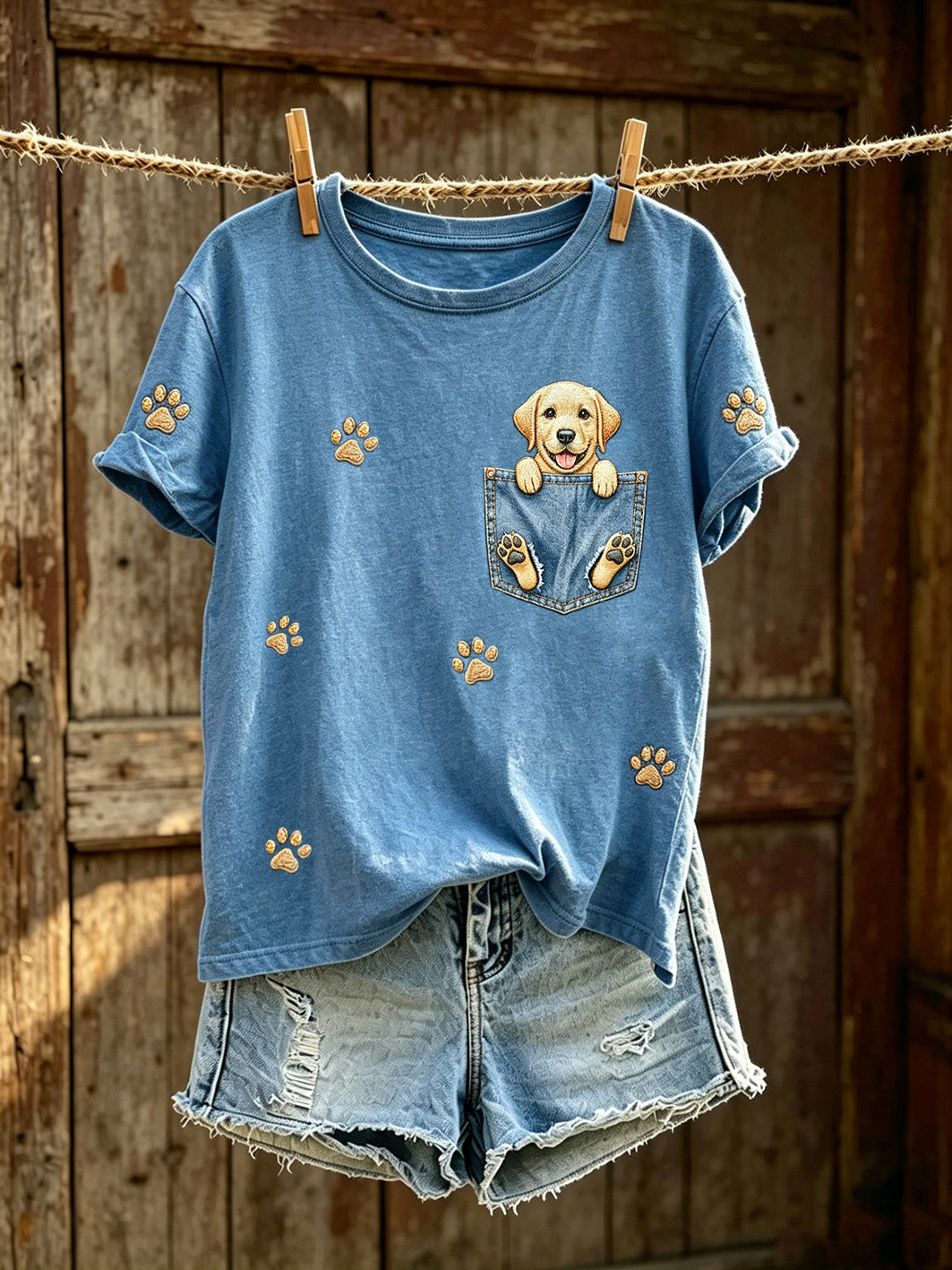 T-shirt décontracté à manches courtes pour femme, imprimé d’un mignon motif de chien