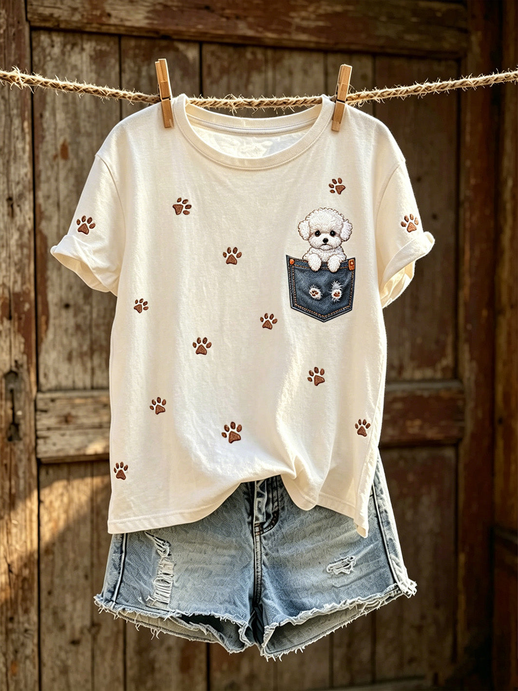 T-shirt décontracté à manches courtes pour femme, imprimé d’un mignon motif de chien