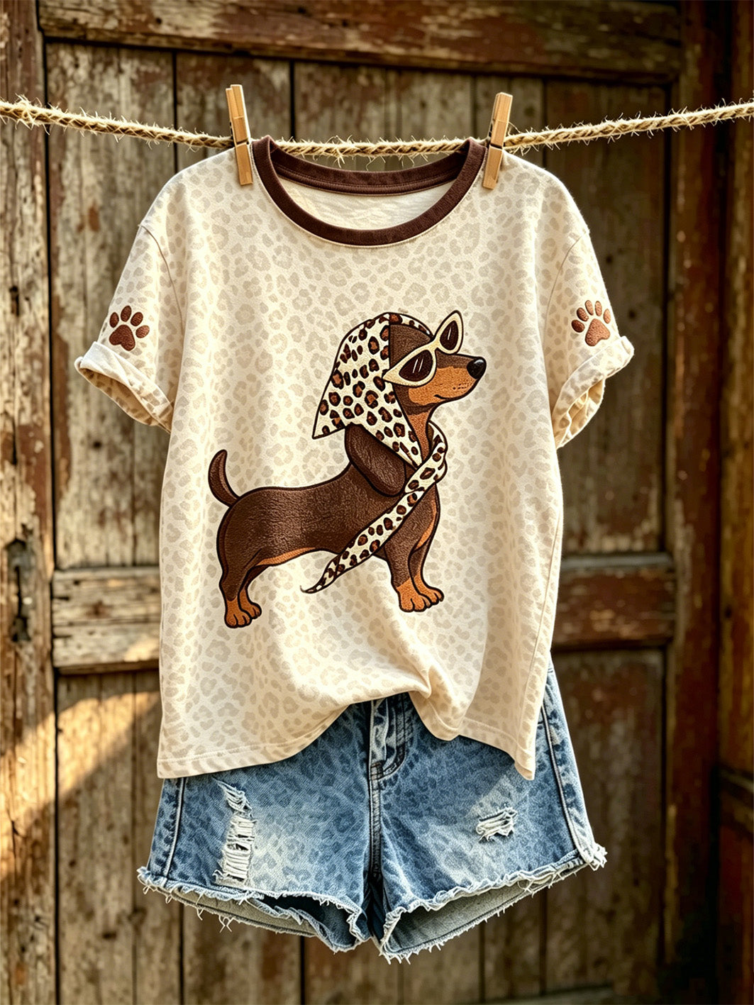 T-shirt décontracté à manches courtes pour femme, imprimé d’un mignon motif de chien