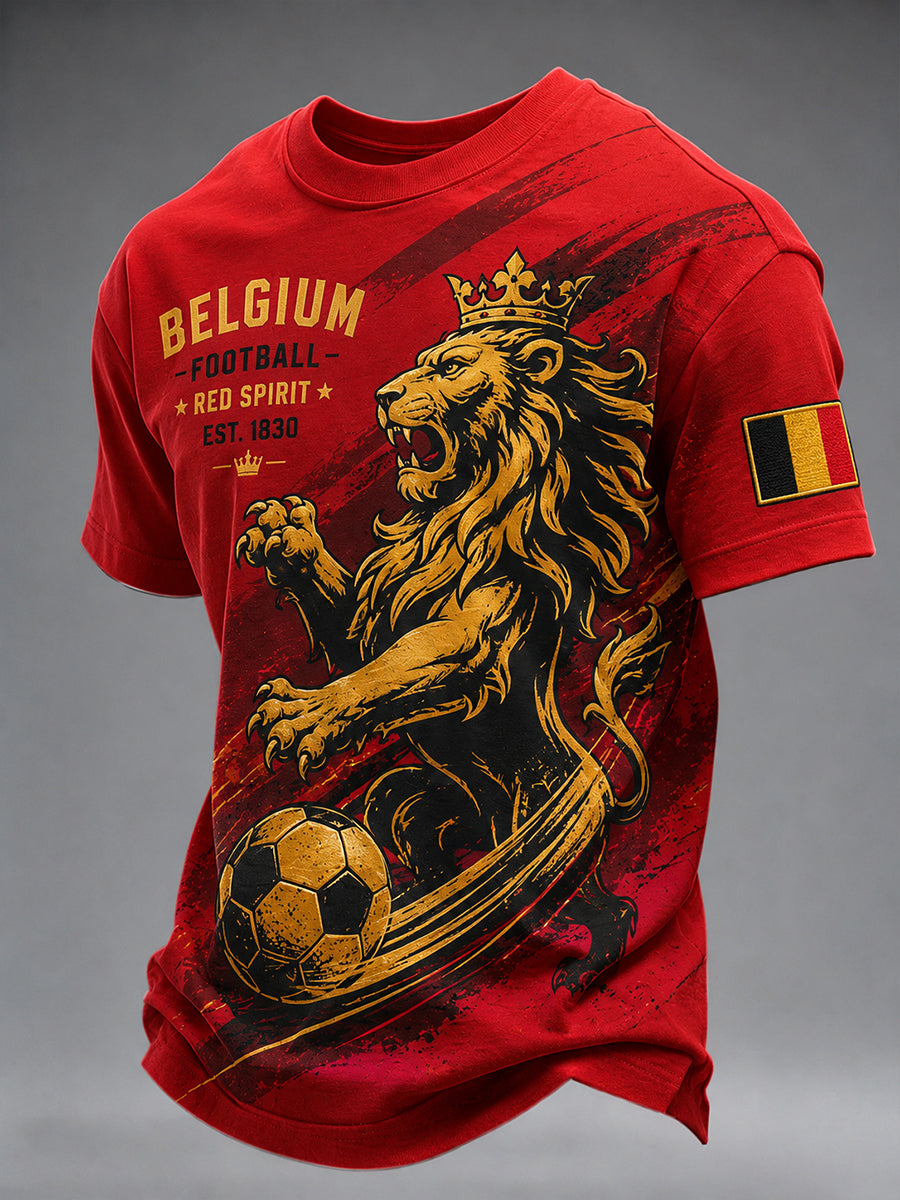T-shirt à manches courtes pour homme avec imprimé lion et ballon de football
