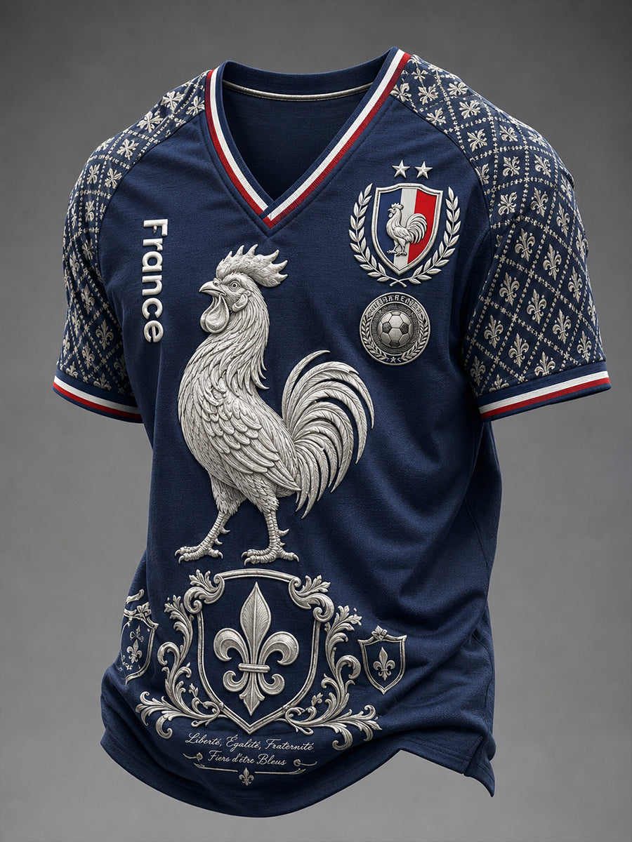 T-shirt à col en V pour hommes, France Football