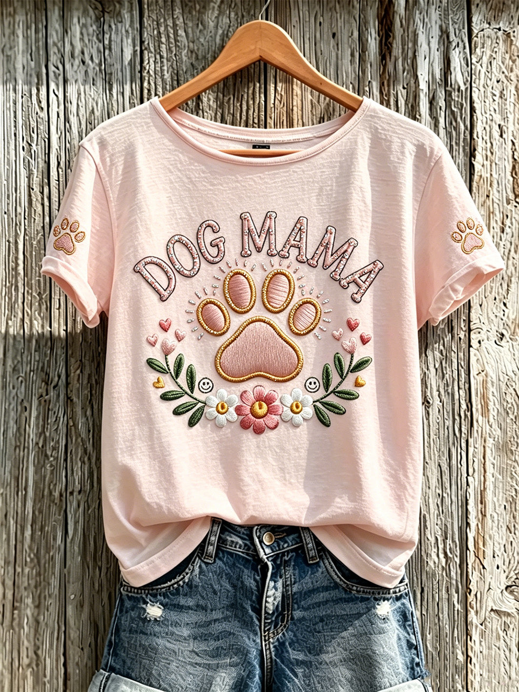 T-shirt femme à manches courtes imprimé motif chien mignon