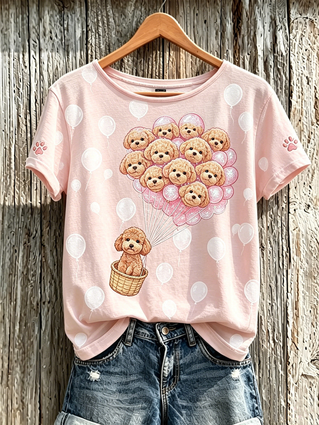 T-shirt femme à manches courtes imprimé motif chien mignon