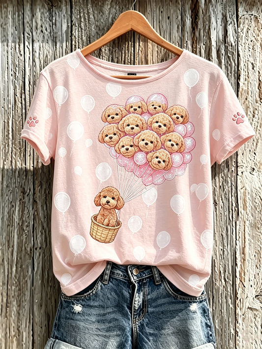 T-shirt femme à manches courtes imprimé motif chien mignon