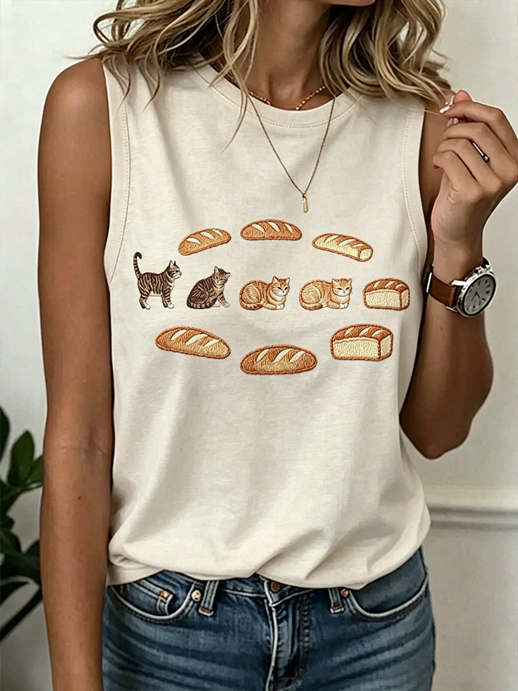 Gilet décontracté imprimé motif chat mignon pour femme