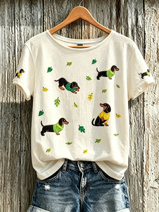 T-shirt femme à manches courtes imprimé motif chien mignon