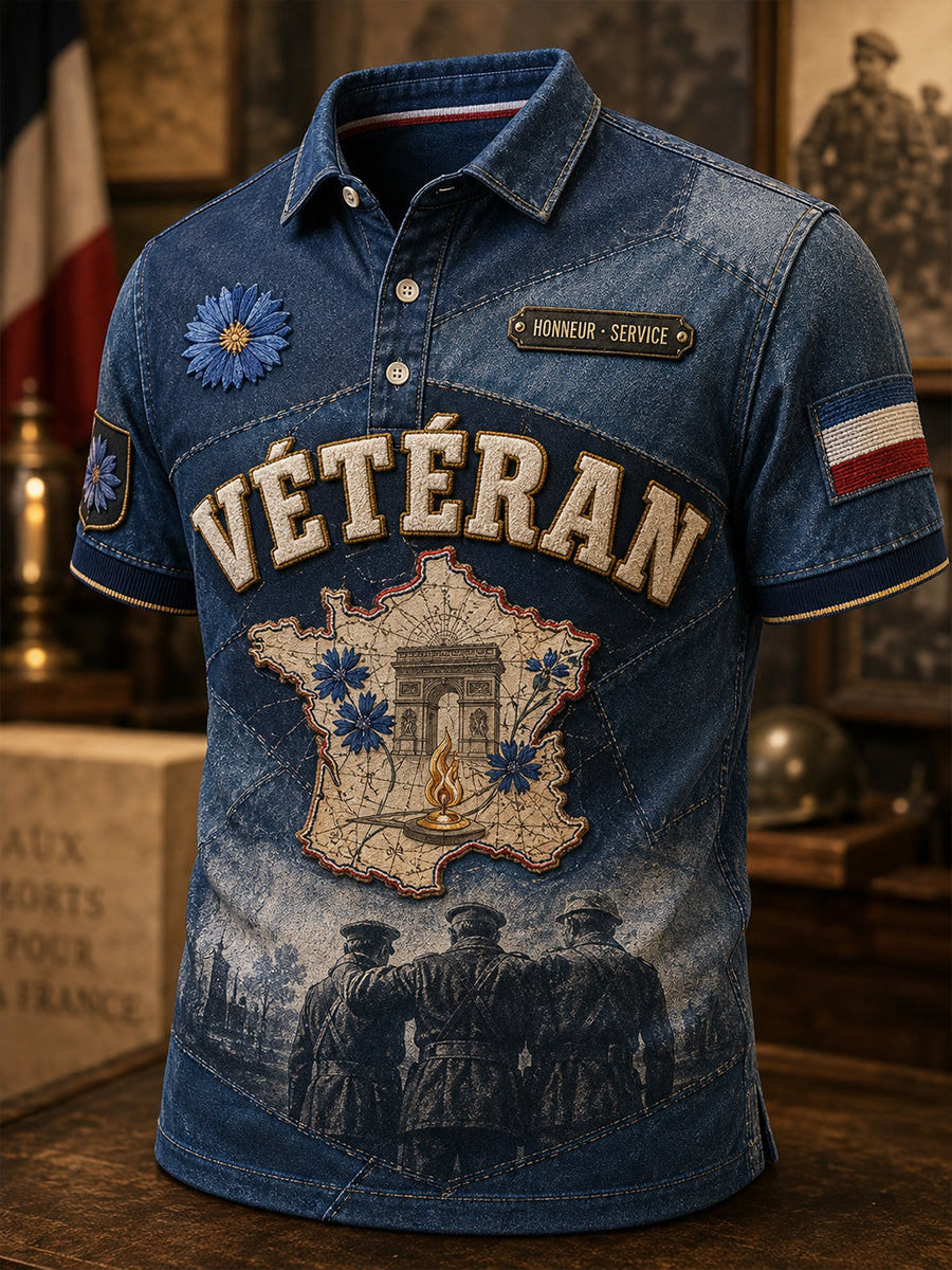 Chemise française à manches courtes pour hommes vétérans