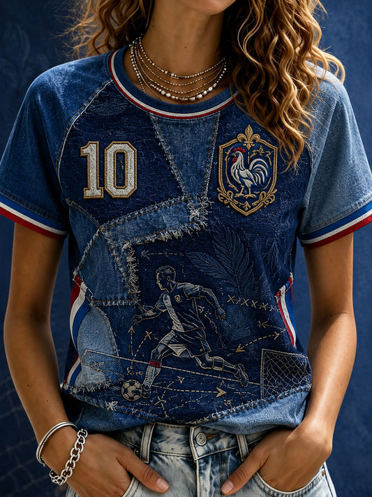 T-shirt femme France Football à col rond et manches courtes