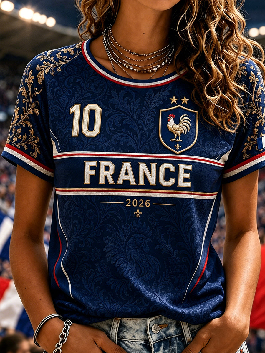 T-shirt femme France Football à col rond et manches courtes