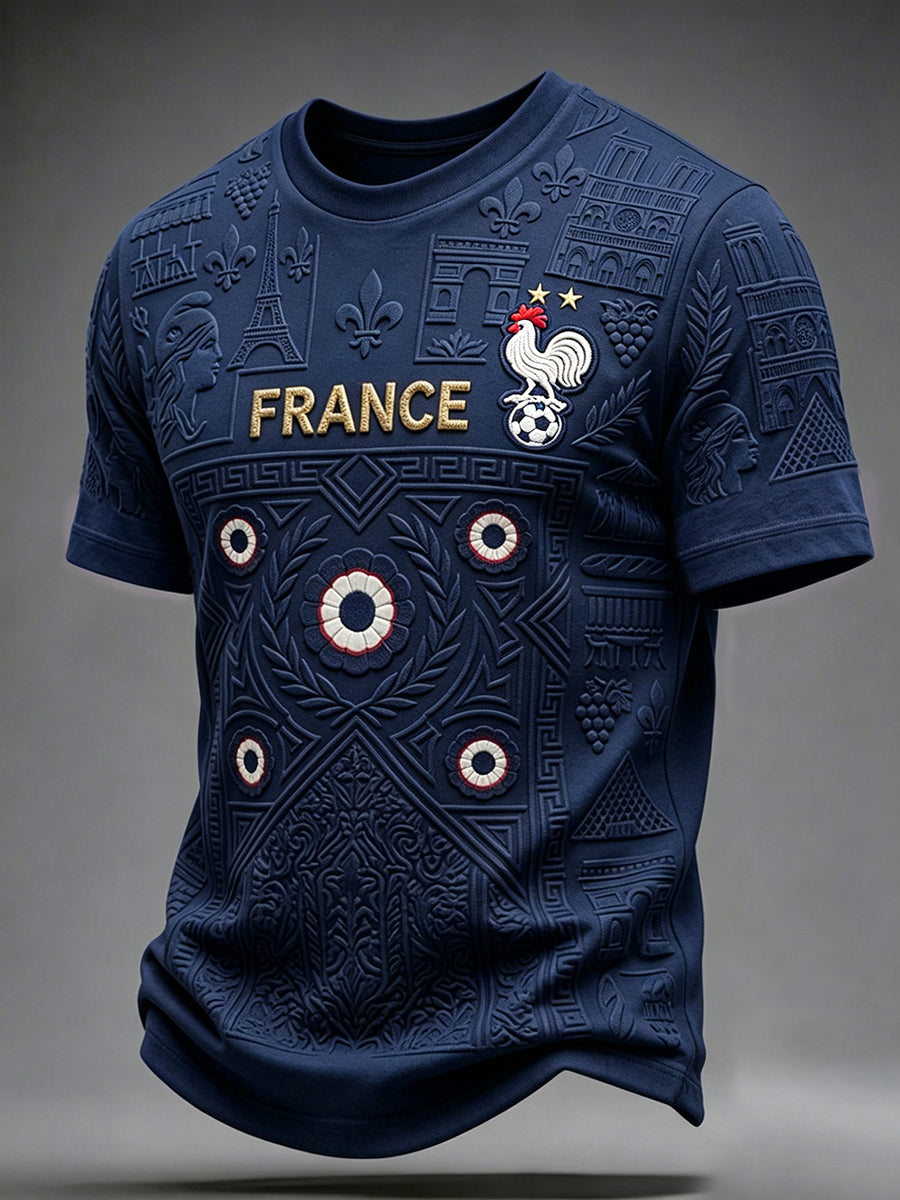 T-shirt manches courtes pour homme, motif inspiré du football français