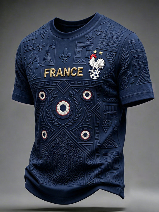 T-shirt manches courtes pour homme, motif inspiré du football français