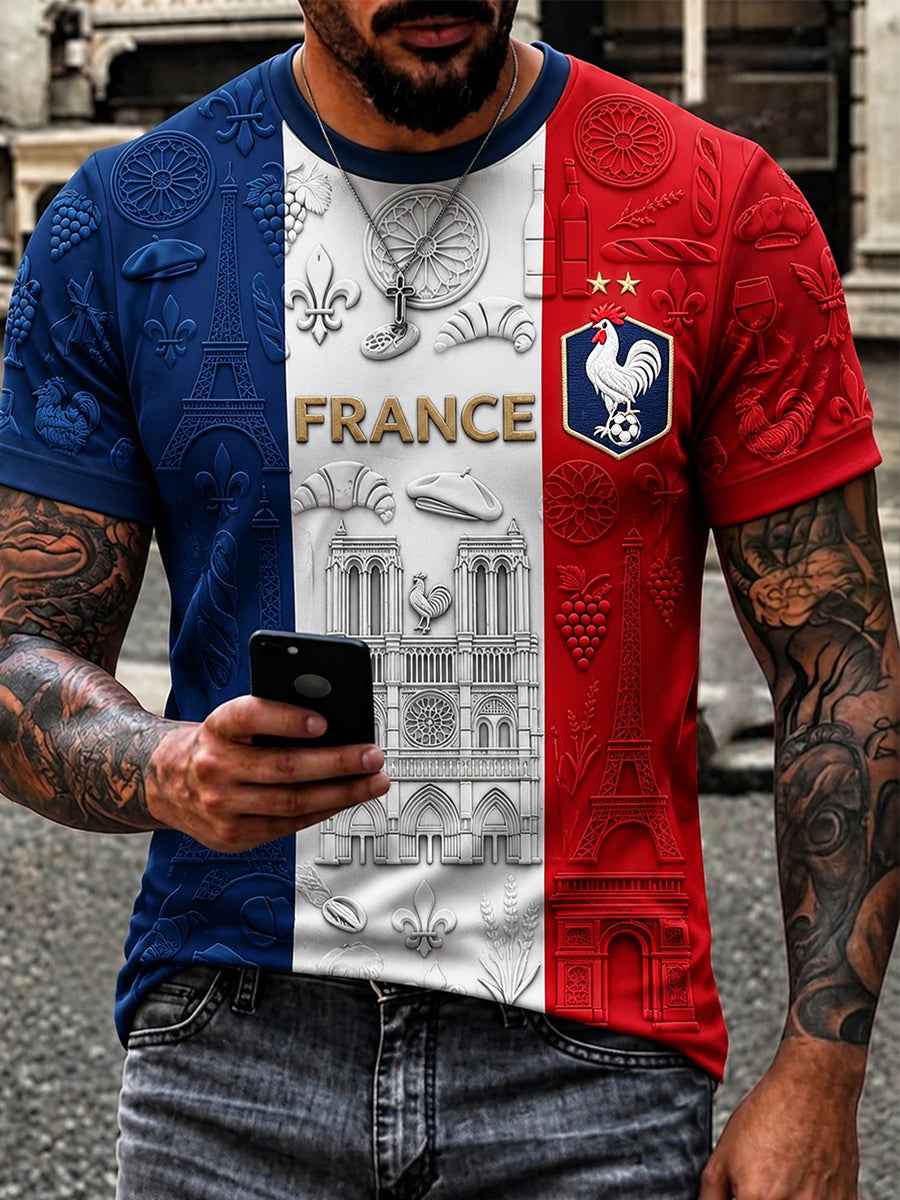T-shirt manches courtes pour homme, motif inspiré du football français