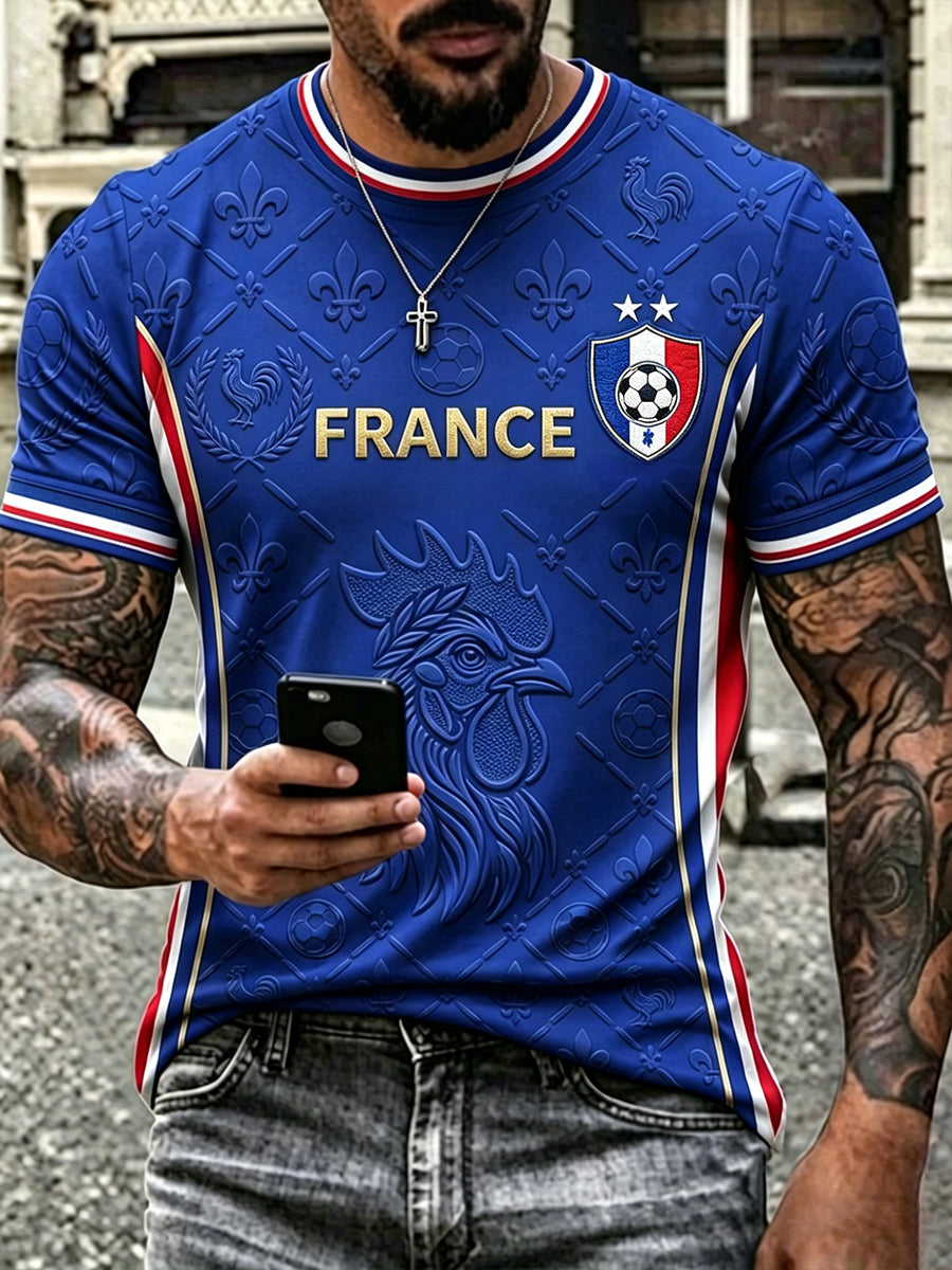 T-shirt manches courtes pour homme, motif coq d’inspiration football française