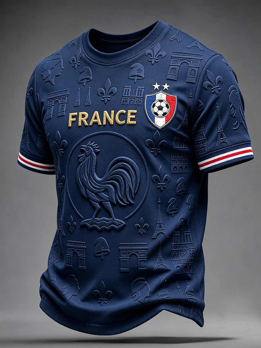 T-shirt manches courtes pour homme, motif artistique inspiré du football français
