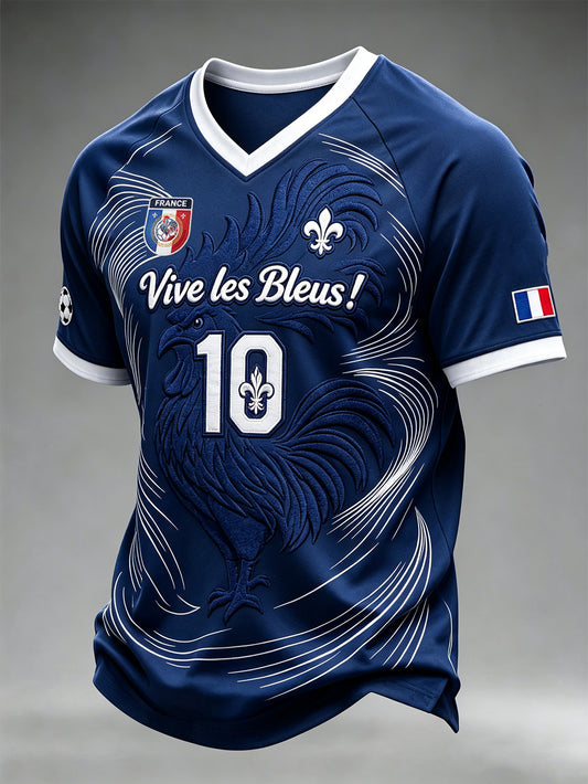 Maillot de football pour homme à col en V, imprimé d’un motif aux motifs français caractéristiques