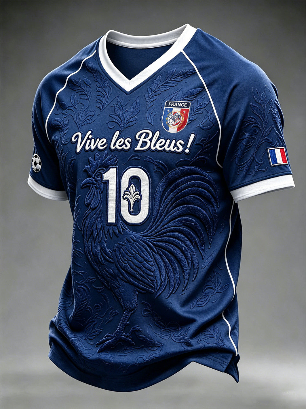 Maillot de football français à col en V imprimé pour homme