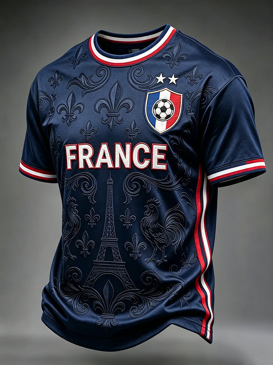 T-shirt à manches courtes imprimé vintage France Football pour hommes