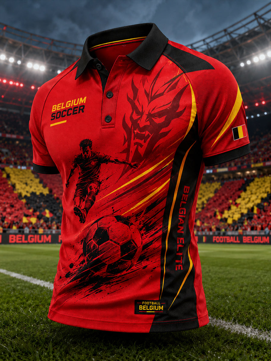 Polo raglan à manches courtes pour homme, orné d’un imprimé sur le thème du football