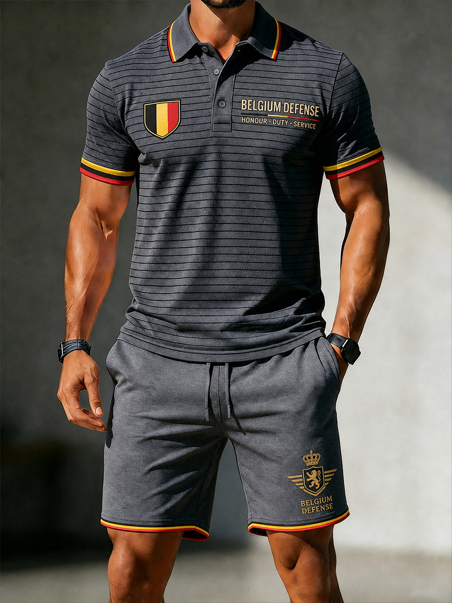 Polo et short homme à manches courtes avec imprimé militaire