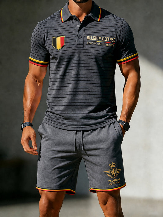 Polo et short homme à manches courtes avec imprimé militaire