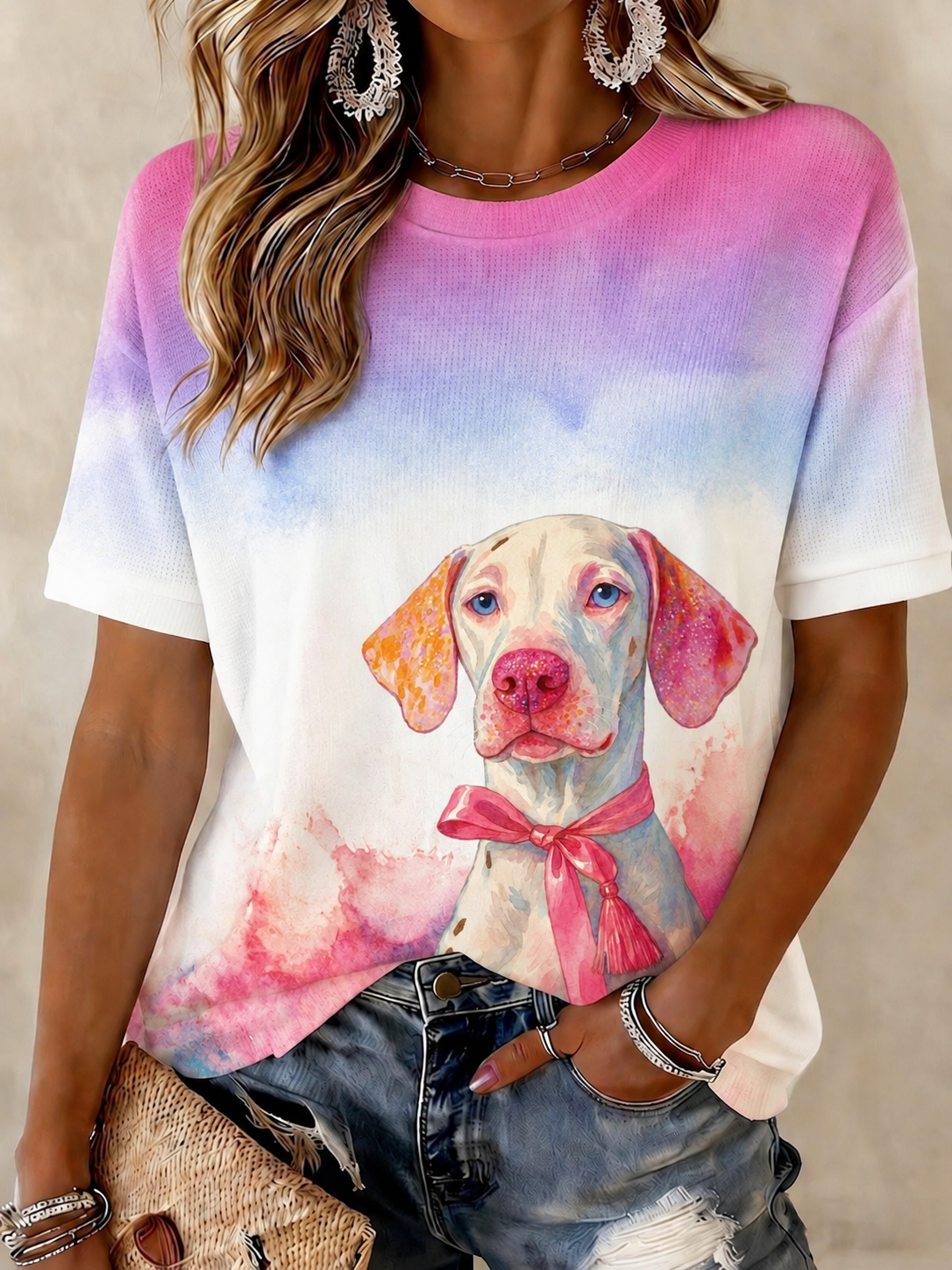 T-shirt coloré à manches courtes en tissu gaufré pour femmes