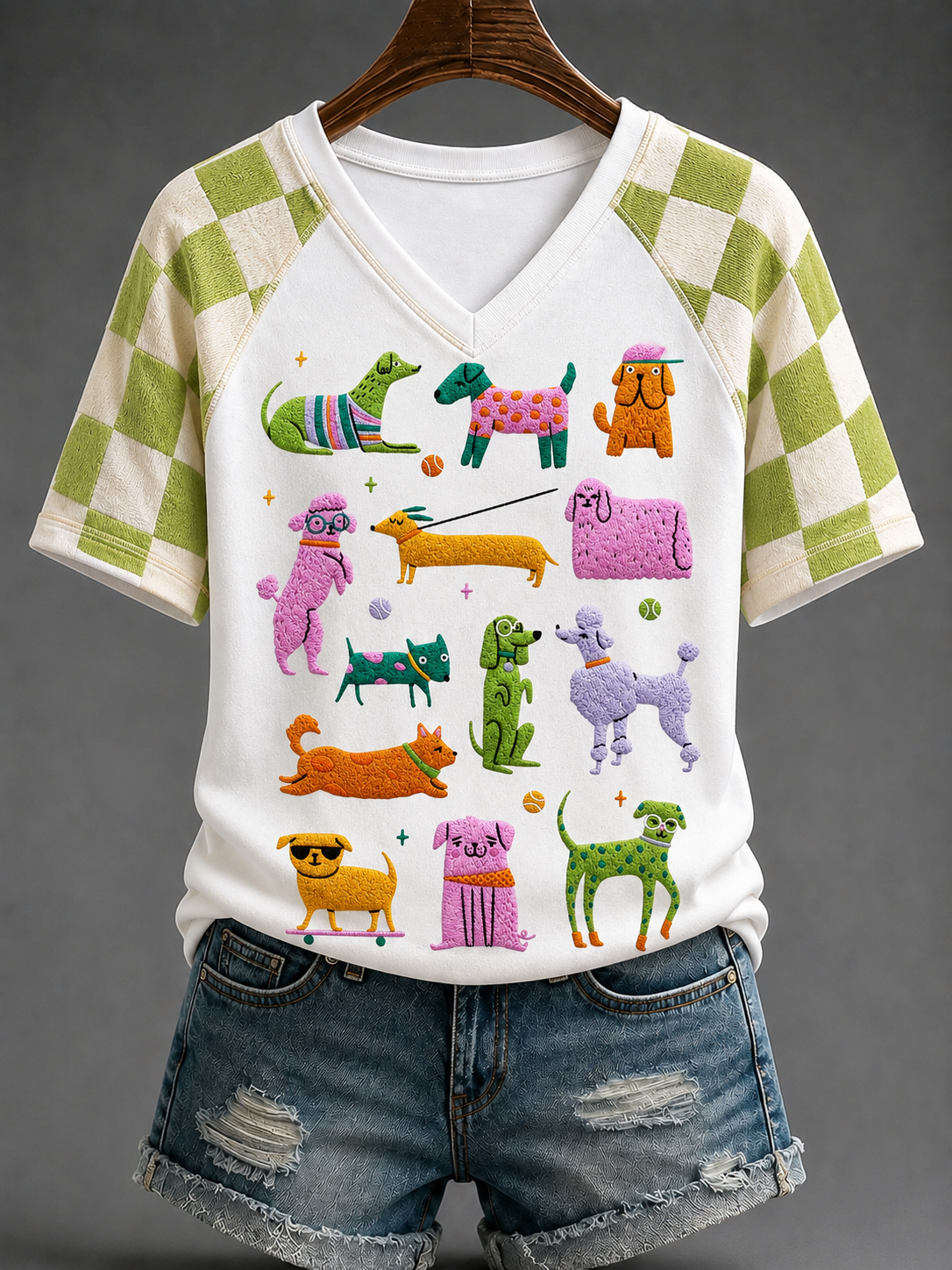 T-shirt à manches courtes col V pour femme