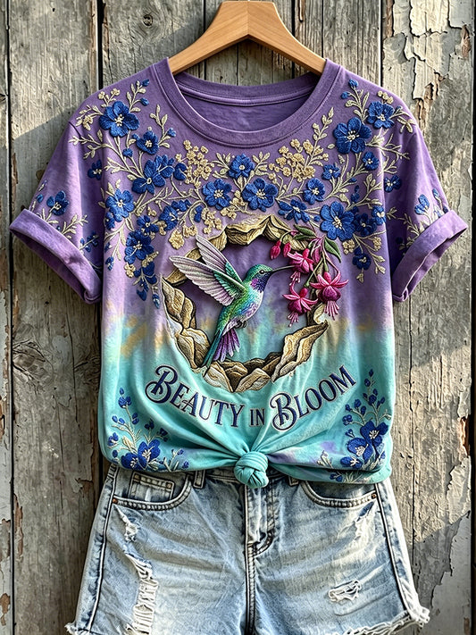 T-shirt à manches courtes Beauty In Bloom à imprimé floral Colibri Femme