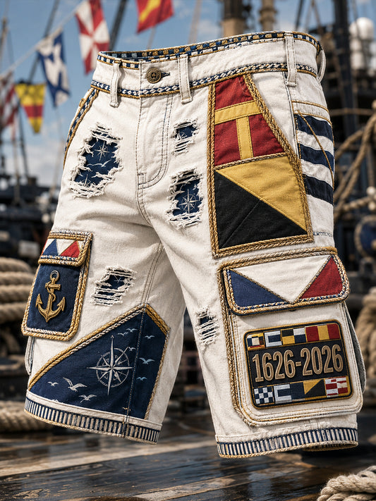 Short décontracté pour homme avec impression d’art de la Marine française