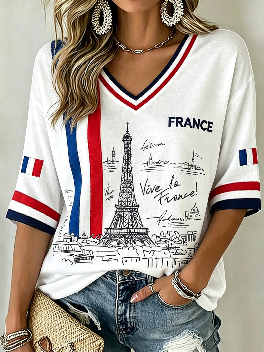 T-shirt manches mi-longues imprimé France Memorial pour femme