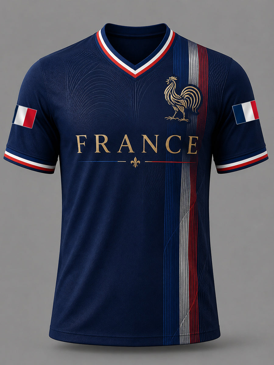 T-shirt décontracté à col en V pour hommes, imprimé France