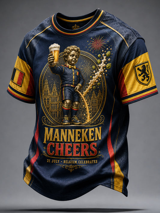 T-shirt à imprimé artistique pour la Fête nationale belge, modèle homme