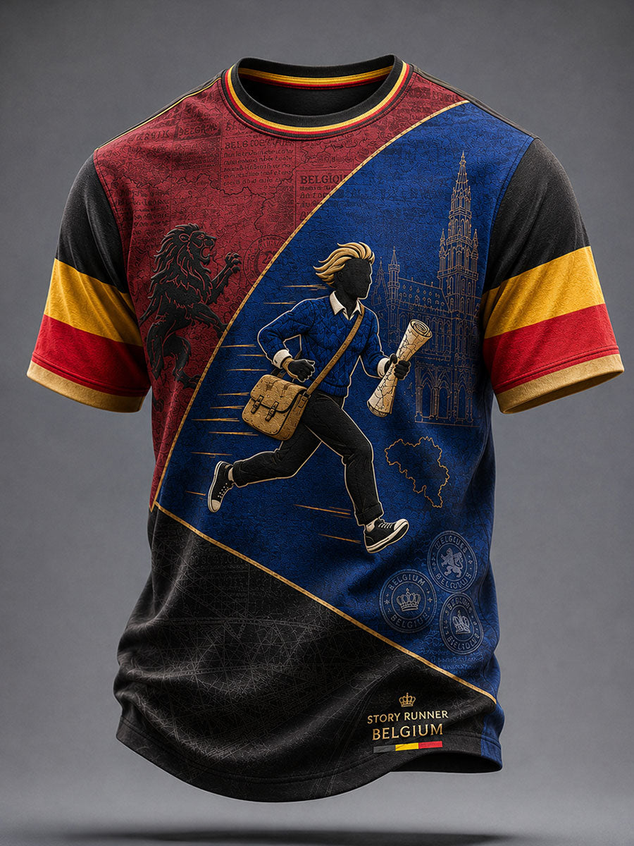 T-shirt à imprimé artistique pour la Fête nationale belge, modèle homme
