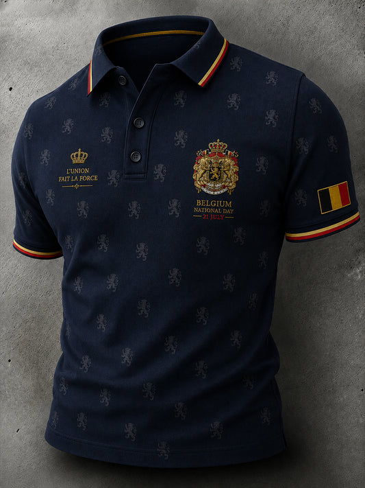 Polo manches courtes à imprimé lion pour la Journée nationale des hommes