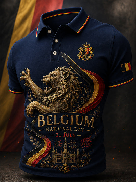 Polo manches courtes à imprimé lion pour la Journée nationale des hommes