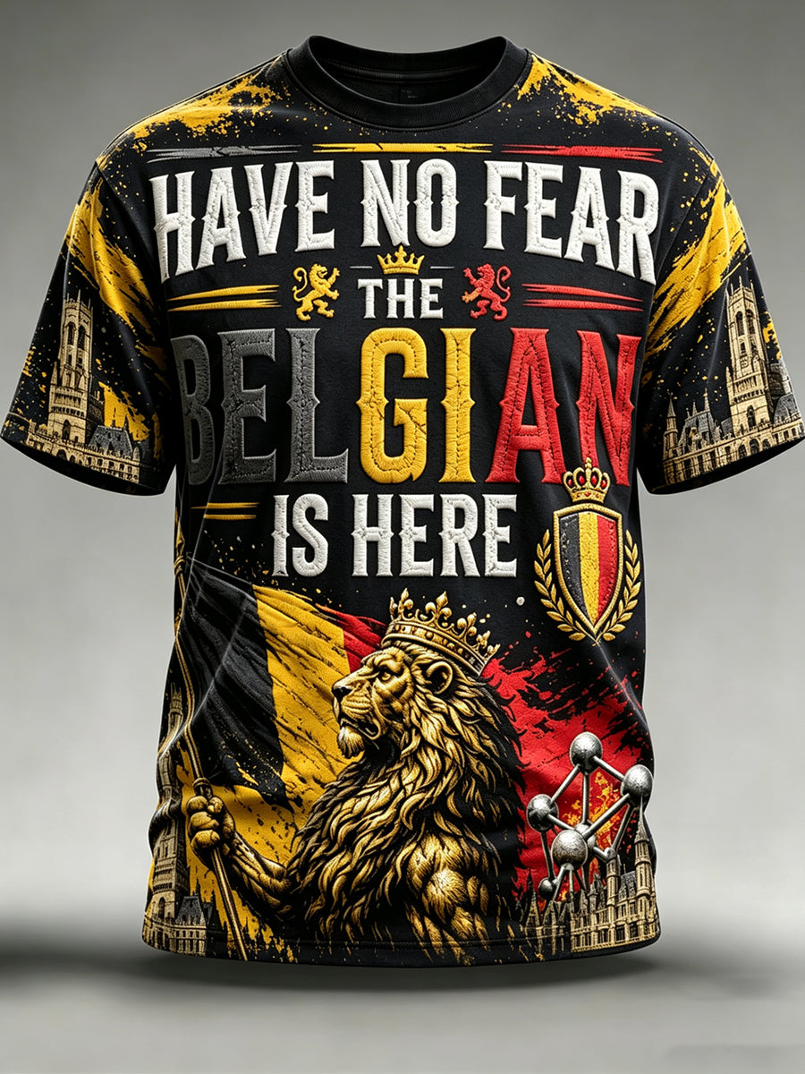 T-shirt vintage à manches courtes, ample, imprimé, à la mode, pour la fête nationale de la Belgique, pour hommes