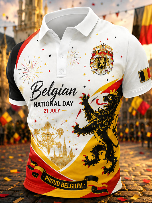 Polo à manches courtes pour homme avec imprimé graphique commémoratif de la fête nationale