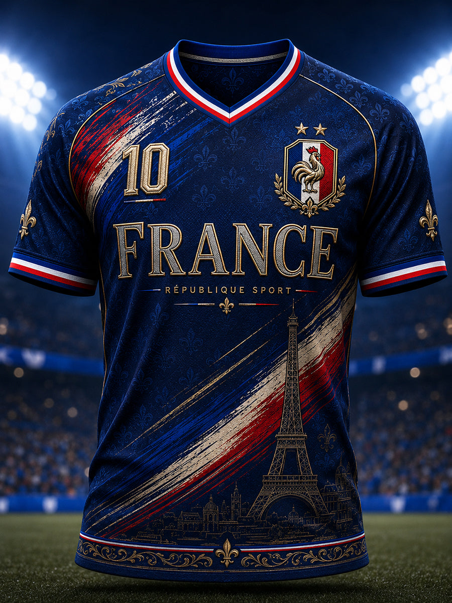 T-shirt à col en V pour la commémoration patriotique française, modèle homme