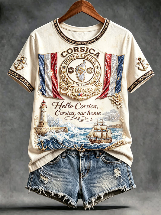 T-shirt décontracté et tendance pour femme, imprimé corse français