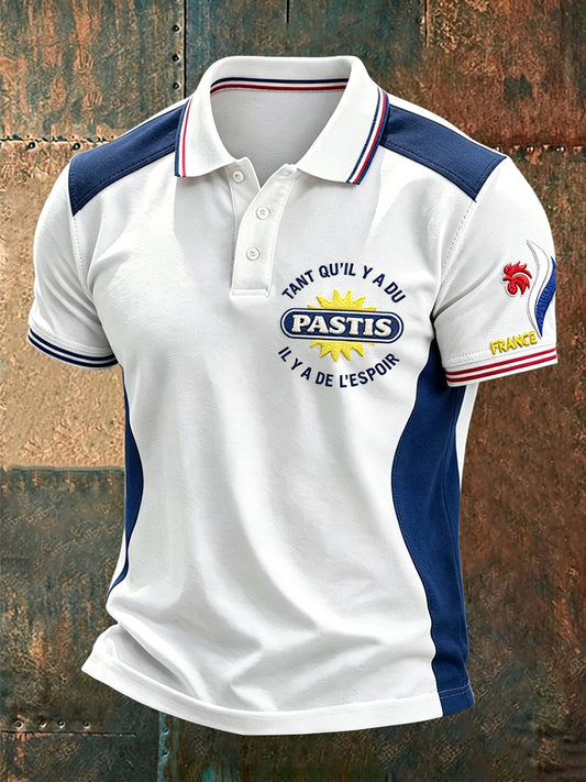 Polo décontracté à imprimé patchwork français Pastis pour hommes