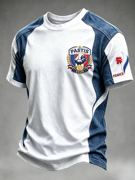 Coq français Pastis Patchwork Imprimer T-shirt décontracté pour hommes