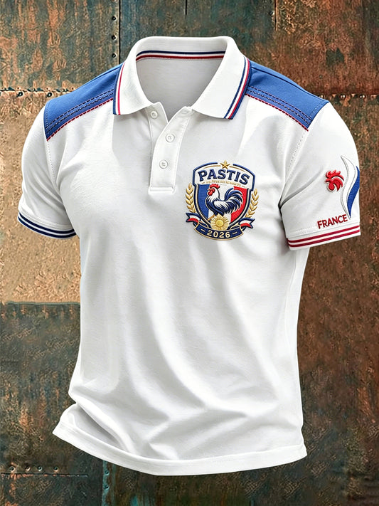 Polo décontracté à imprimé de coq français pour hommes