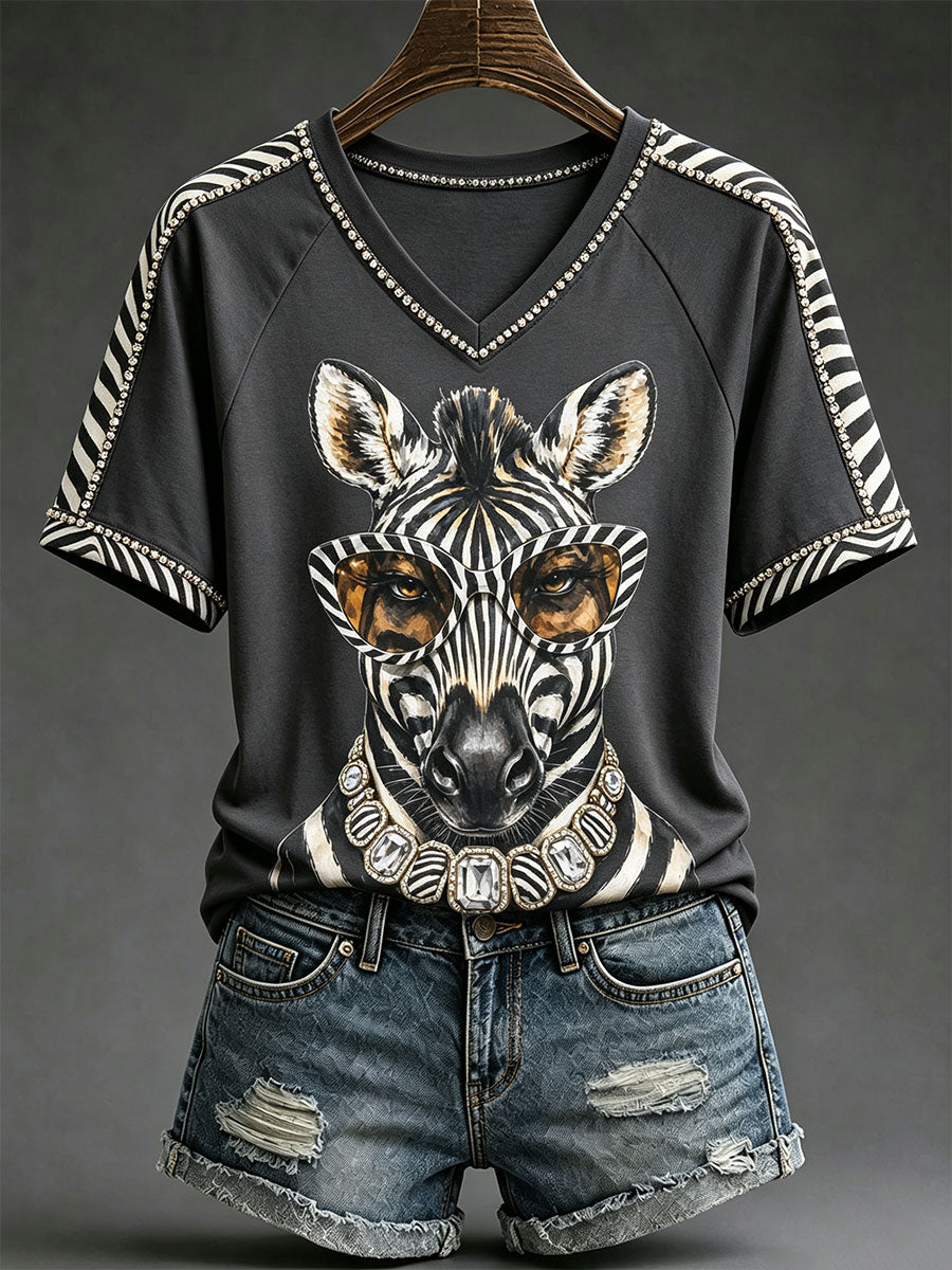 T-shirts Fun Zebra à col en V pour femmes