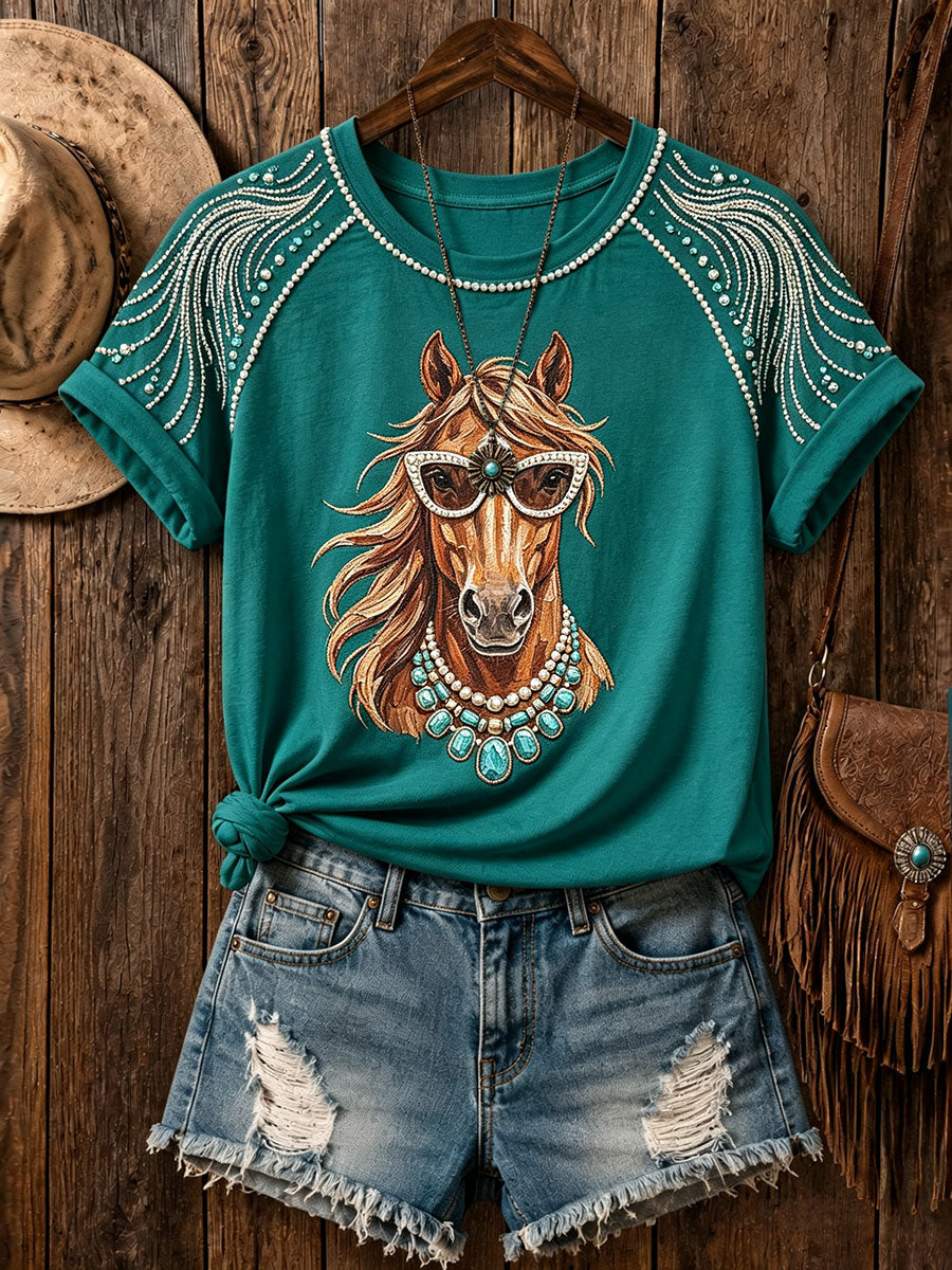 T-shirts décontractés western pour femme à cheval