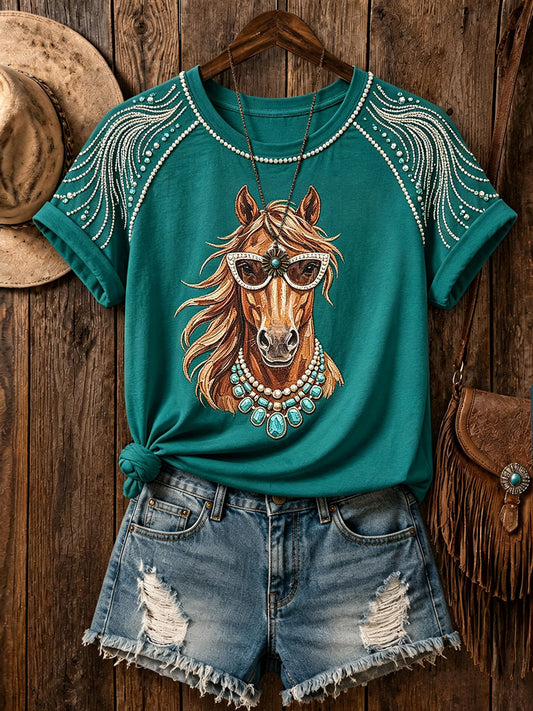 T-shirts décontractés western pour femme à cheval