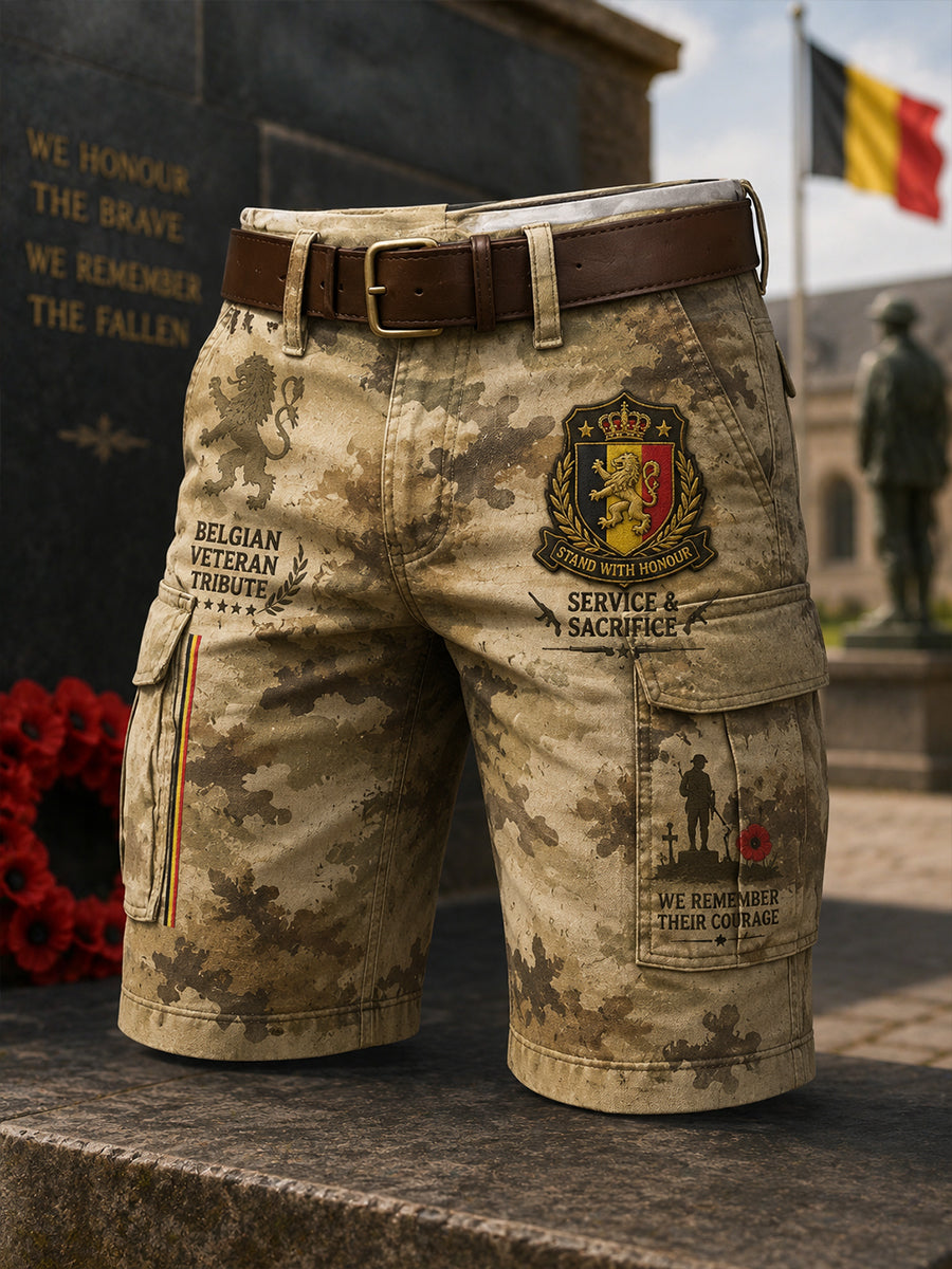Short cargo camouflage pour homme avec éléments commémoratifs vétérans
