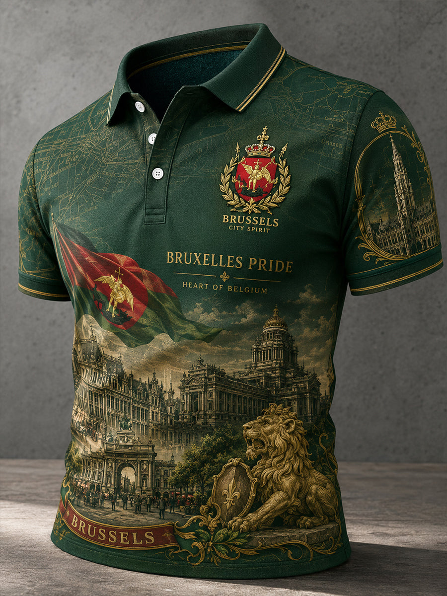 Polo à manches courtes pour homme avec imprimé graphique commémoratif urbain