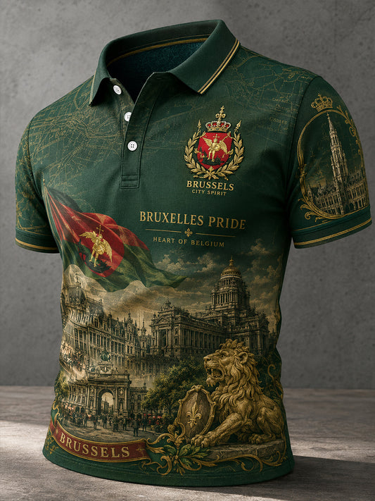 Polo à manches courtes pour homme avec imprimé graphique commémoratif urbain