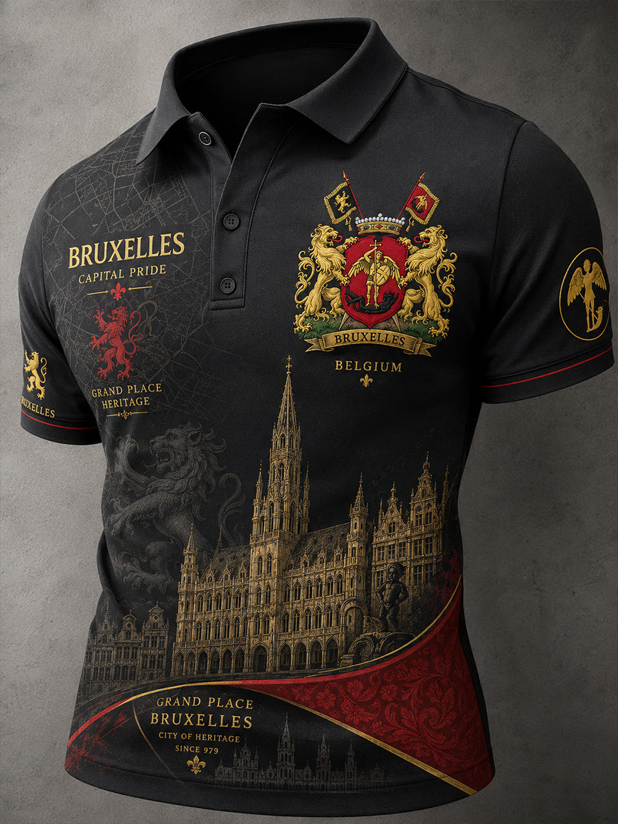 Polo Homme À Manches Courtes Motif Urbain Commémoratif