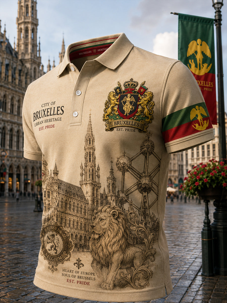 Polo à manches courtes pour homme avec imprimé graphique commémoratif urbain