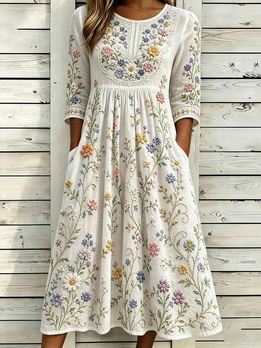 Robe maxi chic en lin à imprimé floral pour femmes